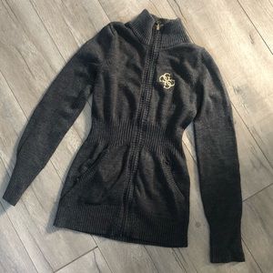 GUESS Zip-Up Sweater in Charcoal Gray